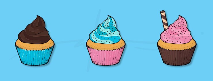 Juego de vectores de cupcakes con cobertura de astor chocoballstrawberry chocolatemint chocoball