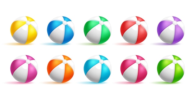 Vector juego de vectores de elementos de pelota de playa pelotas de playa 3d de verano en un diseño colorido aislado en fondo blanco