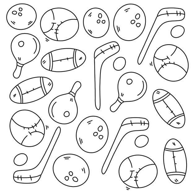 Juego de vectores de estilo de línea de garabato deportivo