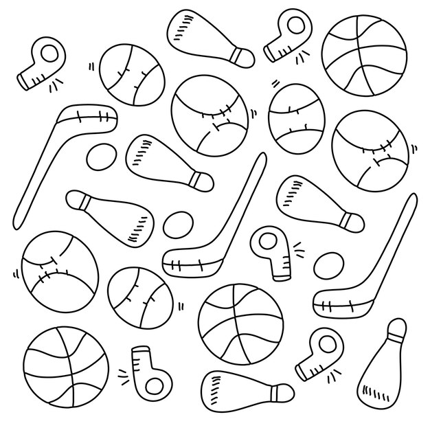 Juego de vectores de estilo de línea de garabato deportivo