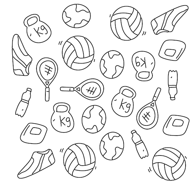 Juego de vectores de estilo de línea de garabato deportivo