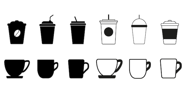 Juego de vectores de iconos de taza de café. Silueta de bebida caliente. Iconos aislados sobre fondo blanco. ilu vectorial