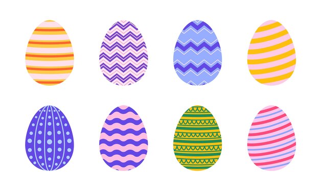 Juego de vectores de ornamento de huevo de Pascua. Decoración colorida de la caza del huevo de Pascua.