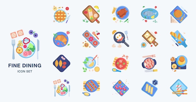 Juego de vectores de platos y cenas finas