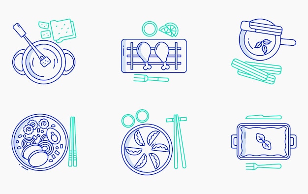 Juego de vectores de platos y cenas finas