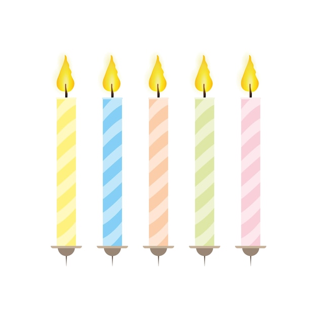 Juego de velas festivas de estilo plano. Velas para pastel aislado