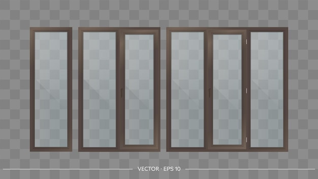 Vector juego de ventanas de metal-plástico con vidrios transparentes. ventanas modernas en un estilo realista.