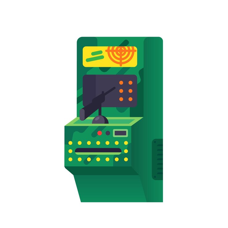 Vector juego virtual electrónico de máquinas tragamonedas con joystick en forma de armas
