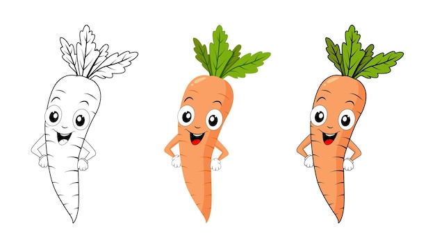 Un juego de zanahorias divertidas zanahorias al estilo de dibujos animados