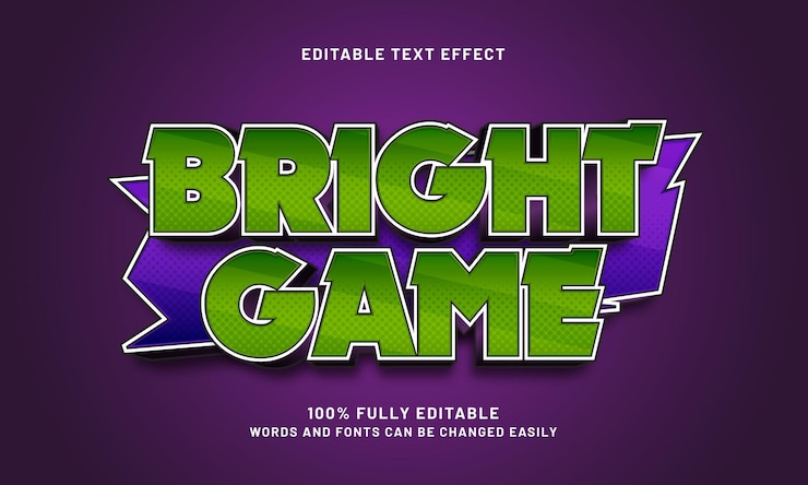Vector juegos brillantes efectos de texto editables con un tema de juego y juego