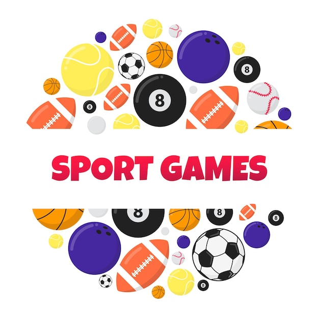 Juegos deportivos bolas estilo plano diseño vector ilustración conjunto aislado sobre fondo blanco