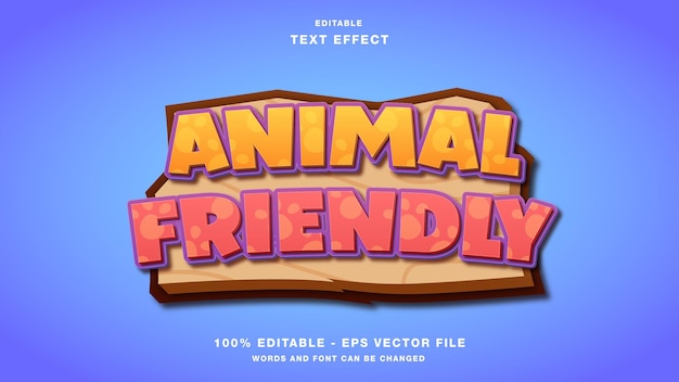 Juegos de dibujos animados amigables con los animales efecto de texto editable en 3d