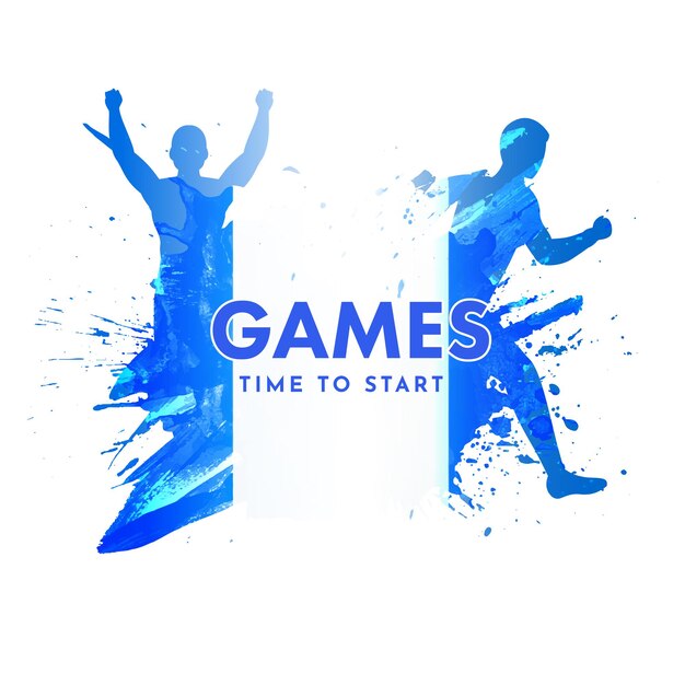 Juegos es hora de comenzar el diseño de carteles con silueta de atletismo y efecto de pincel azul