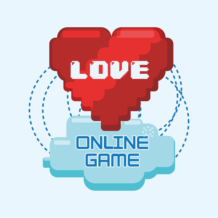 Vector juegos en línea amor corazón pixel conectar