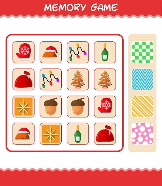 Juegos de memoria con dibujos animados navideños. Juego de cartas de aprendizaje. Juego educativo para niños y niños pequeños en edad preescolar.