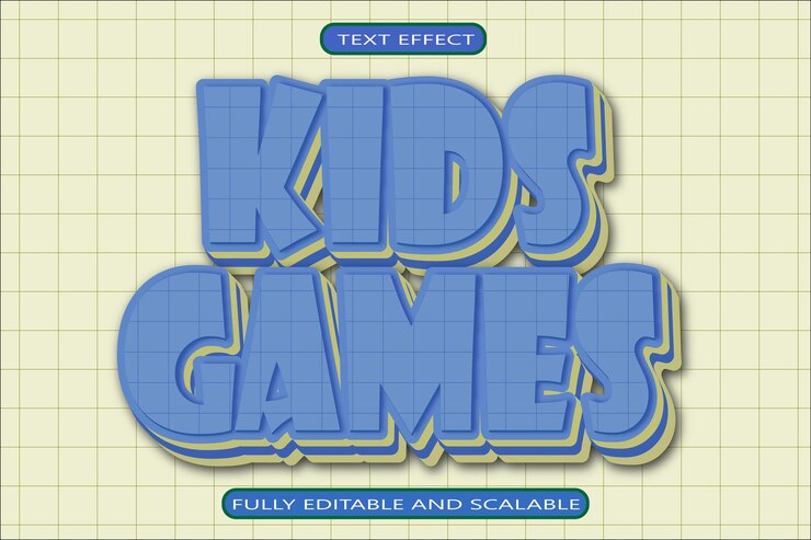 Vector juegos para niños efecto de texto editable 3 dimension relieve estilo vintage