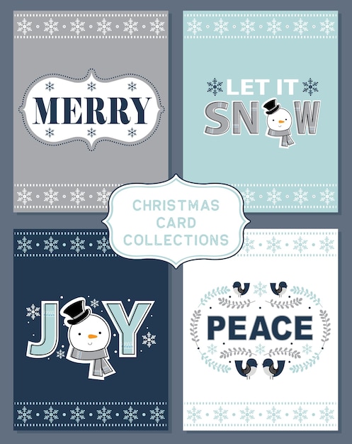 Vector juegos de tarjetas navideñas, serie azul y plateada