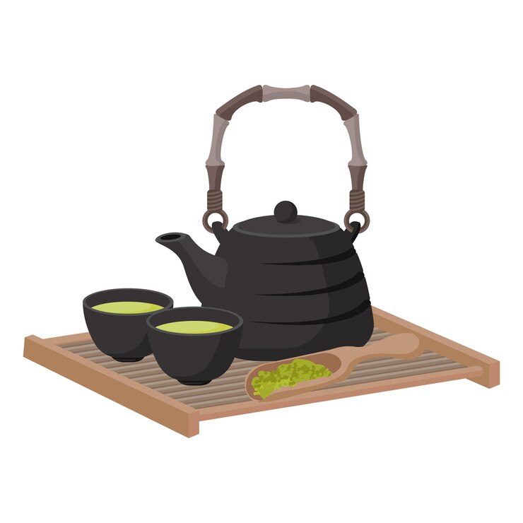 Vector juegos de té de bambú de estilo asiático dibujos animados vector ilustración objeto aislado
