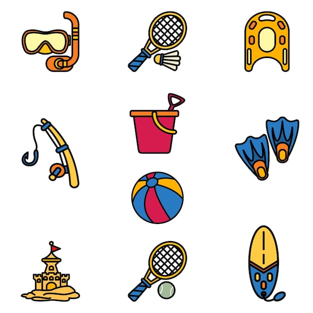 Juegos De Verano Linda Ilustración De Línea Plana
