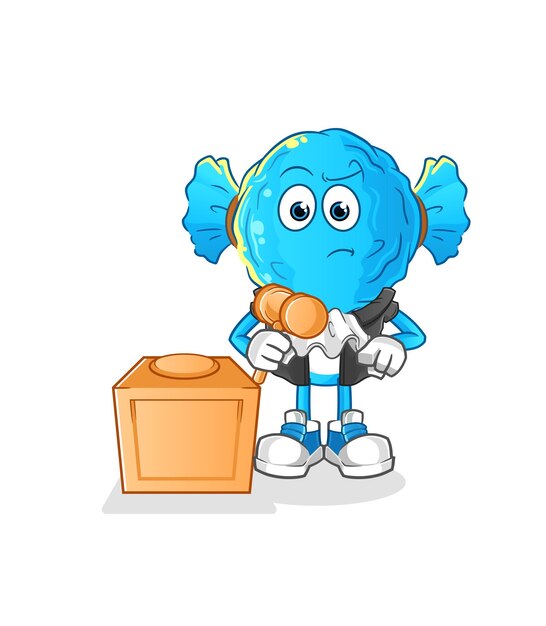 Juez de dibujos animados de cabeza de caramelo tiene vector de carácter de mazo