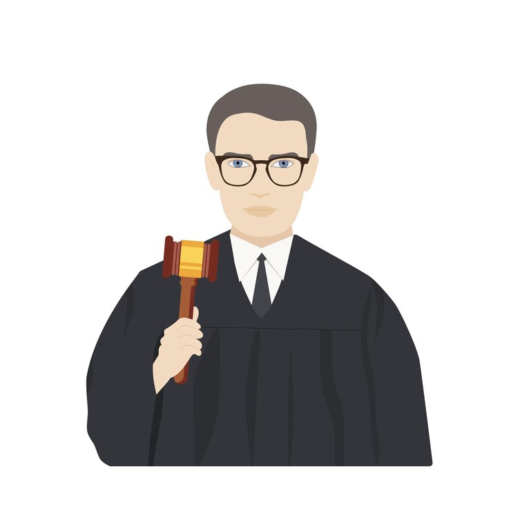 Vector juez con martillo hombre en túnica negra con martillo jurisprudencia justicia y ley legal y sentencia