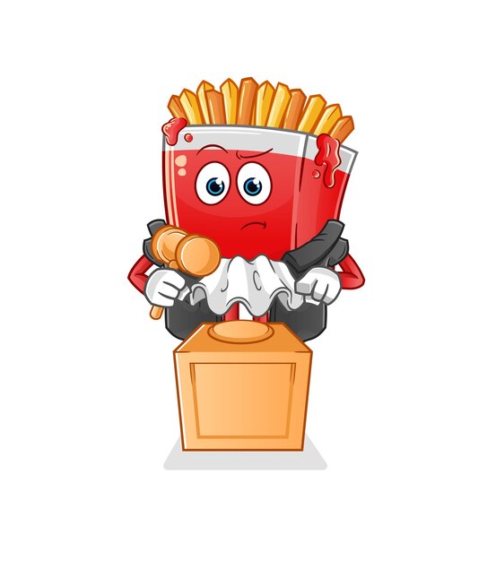 Juez de patatas fritas sostiene el mazo. vector de personaje
