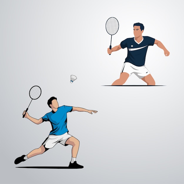 Jugador de bádminton en acción silueta con raqueta y volante