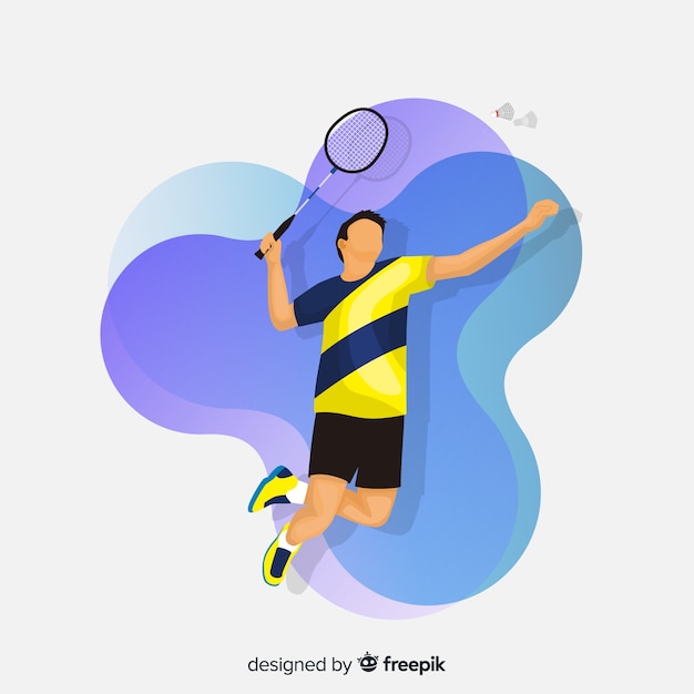 Vector jugador de bádminton con raqueta y volante