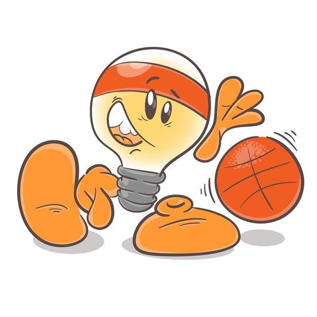 Jugador de baloncesto Bombilla de dibujos animados de carácter emocional sobre fondo blanco Vector