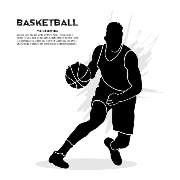 Jugador de baloncesto botando el balón. Vector de silueta abstracta