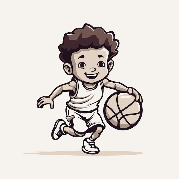 Jugador de baloncesto de dibujos animados corriendo con la pelota Ilustración vectorial de un jugador de baloncestro