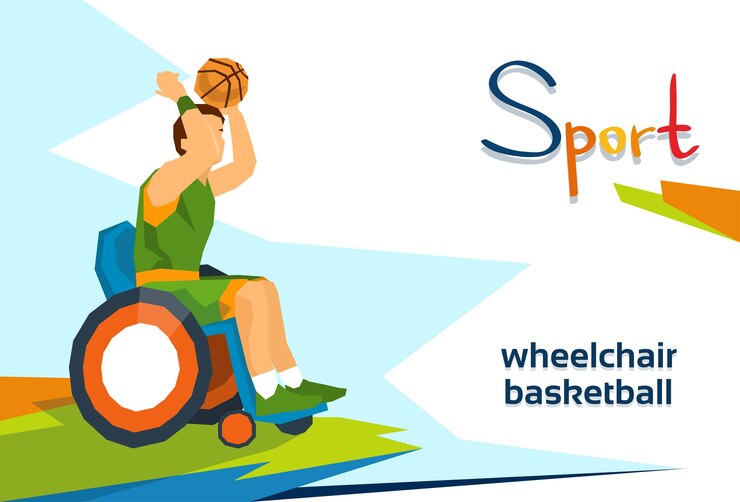 Vector jugador de baloncesto discapacitado en la competición deportiva de silla de ruedas