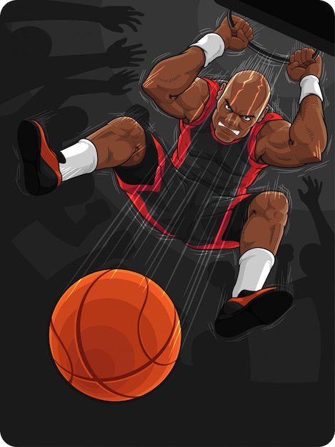 Vector jugador de baloncesto haciendo slam dunk