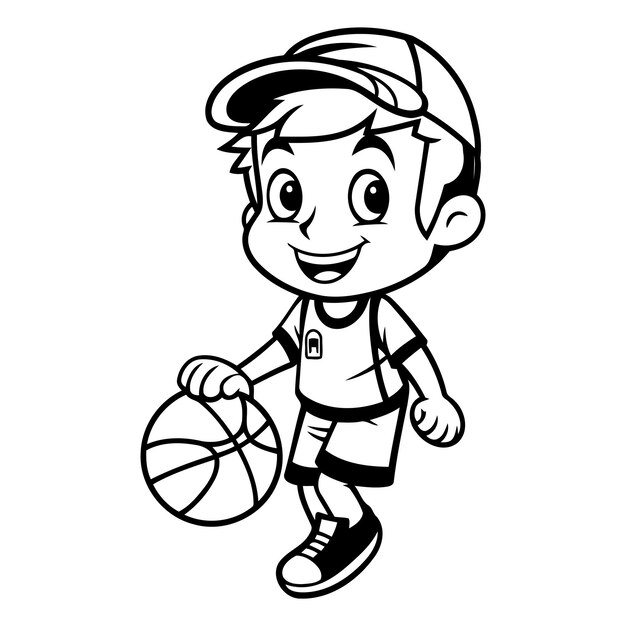 Jugador de baloncesto Una ilustración de dibujos animados vectoriales de un niño jugando al baloncesto