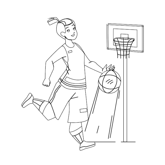 Vector jugador de baloncesto jugando juego con vector de bola