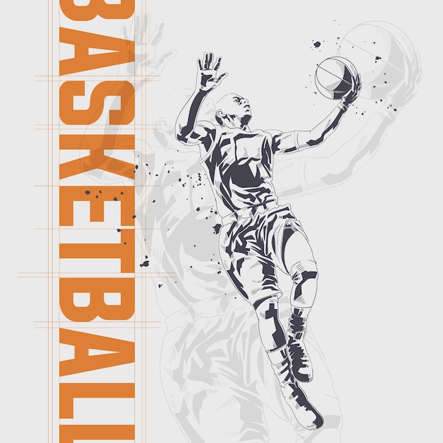 Vector jugador de baloncesto en personaje de ilustración de acción en estilo de silueta