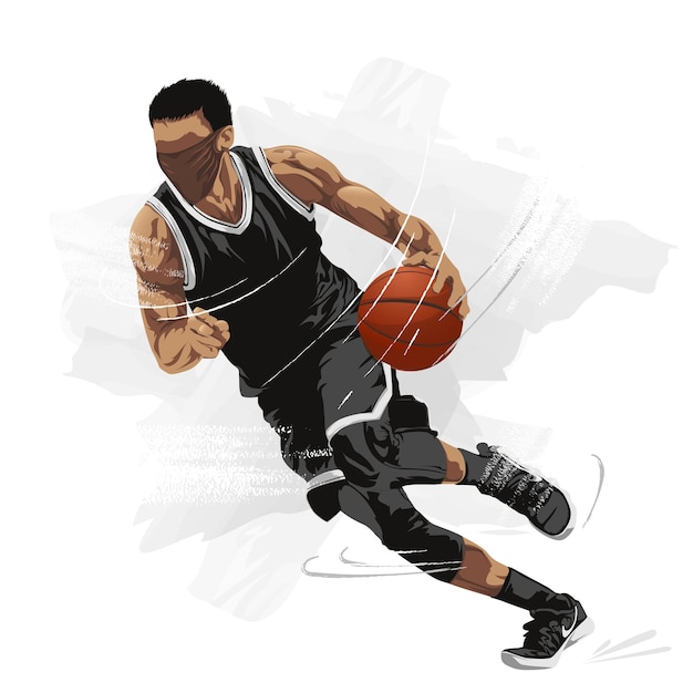 Vector jugador de baloncesto, salpicadura, regate, pelota