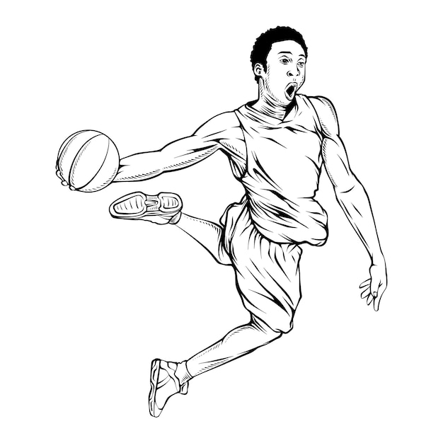 Jugador de baloncesto Slamdunk en blanco y negro