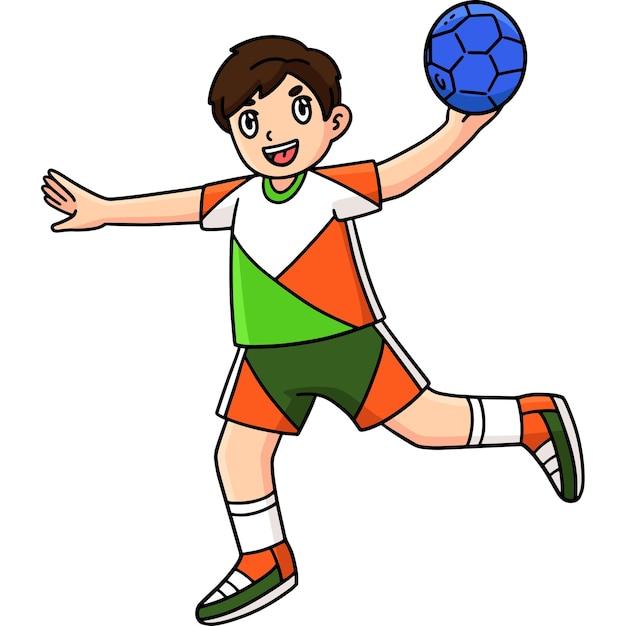 Jugador de balonmano listo para pasar la pelota Clipart de dibujos animados