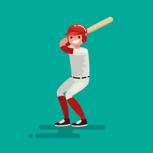 Vector jugador de bateador de béisbol con ilustración de bate