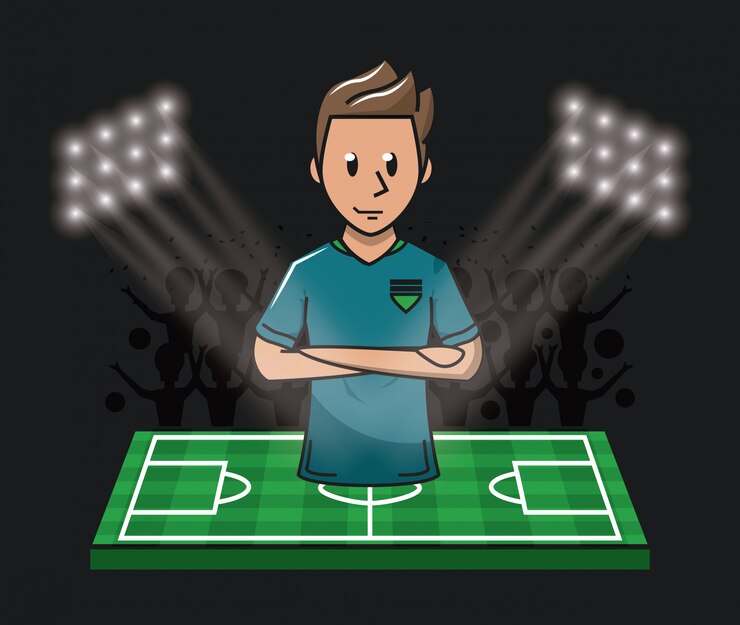 Jugador en campo campo de dibujos animados fútbol concepto