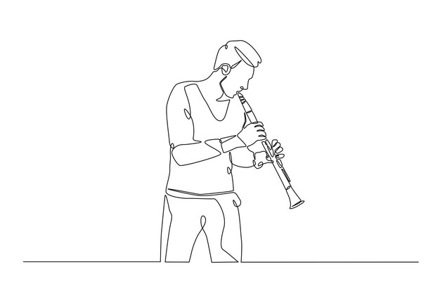 Jugador de clarinete en una línea continua dibujando una ilustración para el concepto de un festival de música