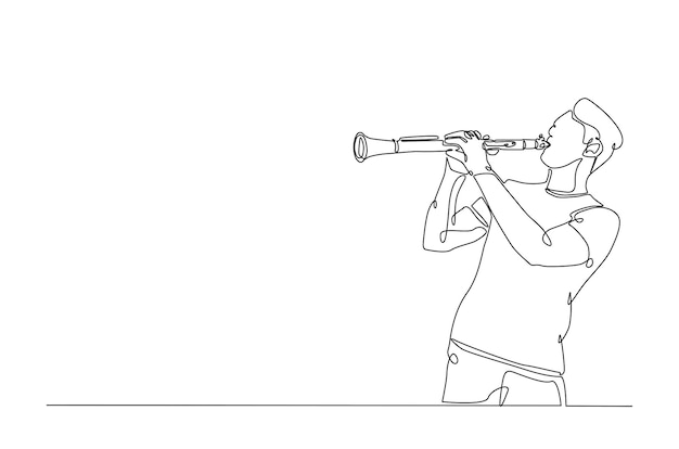 Jugador de clarinete en una línea continua dibujando una ilustración para el concepto de un festival de música