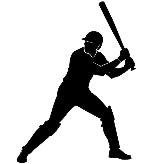 Un jugador de cricket posa silueta vectorial fondo blanco 46