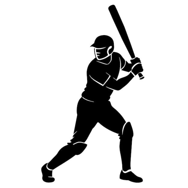 Vector un jugador de cricket posa silueta vectorial fondo blanco 63