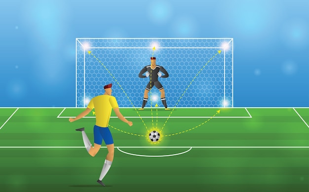 Jugador de fútbol en acción Penalizaciones en el fondo del estadio