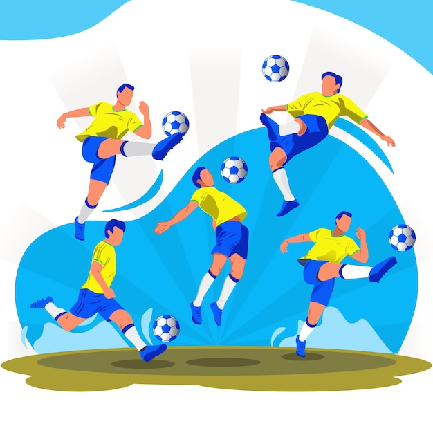 Vector jugador de fútbol, en, campo, ilustración