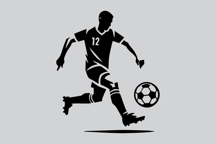 Jugador de fútbol corriendo con el vector de silueta de la pelota
