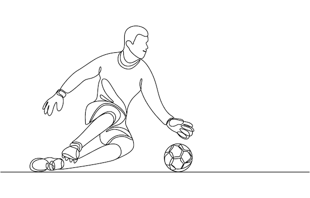 Jugador de fútbol dibujo de línea única Ai EPS SVG PNG archivo zip Un dibujo en línea de un fútbol