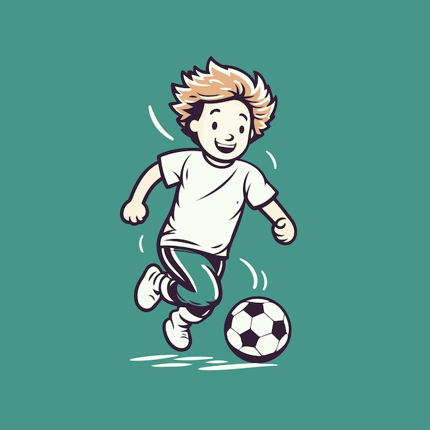 Jugador de fútbol de dibujos animados Ilustración vectorial de un niño pateando la pelota